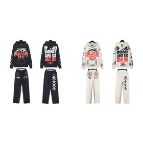 Hellstar Hooded Letter Long-Sleeve Sweatshirt and Sweatpants Set-4554  